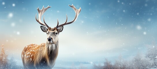 Reindeer with a Christmas theme on a blue backdrop