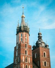 St. Marys Basilica at the Main Square in the Old Town, Kraków, Poland