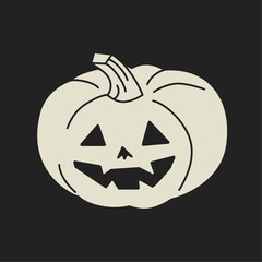 White pumpkin. Hand drawn modern Vector illustration. Isolated design element. Halloween, spooky, jack-o-lantern.