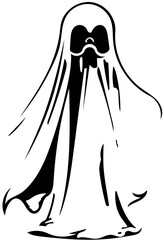 Halloween ghost vector cartoon illustration in black, scary ghost character