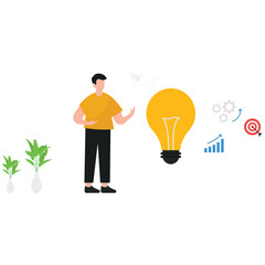 The Business Idea Illustration depicts a vibrant incubator of innovation, featuring a diverse array of lightbulbs symbolizing creative concepts, surrounded by collaborative figures engaged in dynamic 