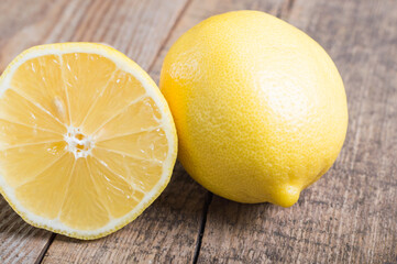 Ripe yellow lemon. Citrus fruit.