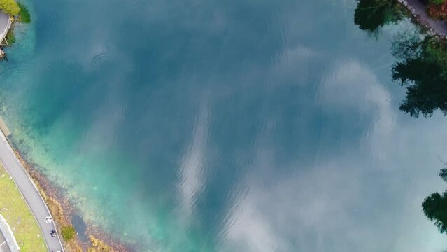 Blausee Naturpark view in Switzerland 4K Drone shot