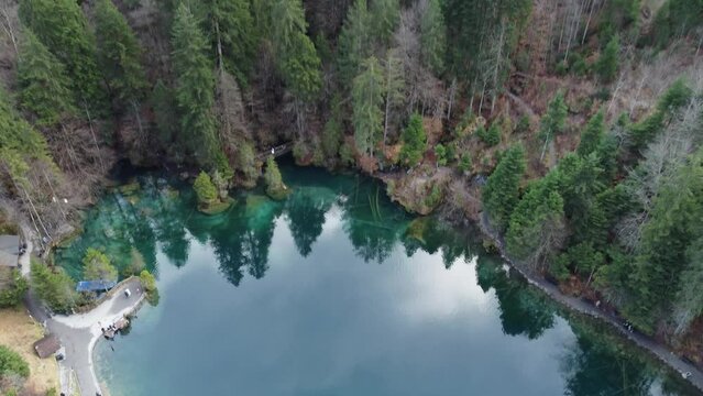 Blausee Naturpark view in Switzerland 4K Drone shot