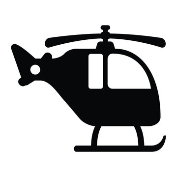 Helicopter vector icon. Isolated helicopter, which can hover in the air. Emergency transporting patients to a hospital, police or fire-fighting activity transport flat sign design.