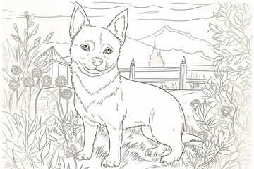 Coloring page featuring a dog for children. Generative AI