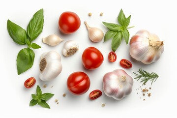 Tomato garlic basil. Pepper leaf. Generate Ai - obrazy, fototapety, plakaty