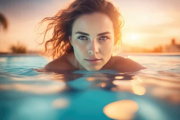 Abwaschbare Fototapete woman in the pool © drimerz