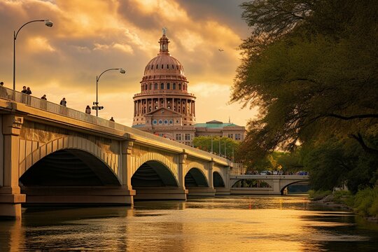 Austin Capitol, Congress Bridge. Generative AI