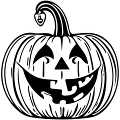 Jack o lantern halloween, black and white illustration of a Halloween pumpkin 