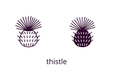 Thistle icon, line editable stroke and silhouette