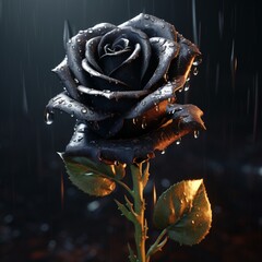 Black rose flower with dew style water drops picture AI Generated art