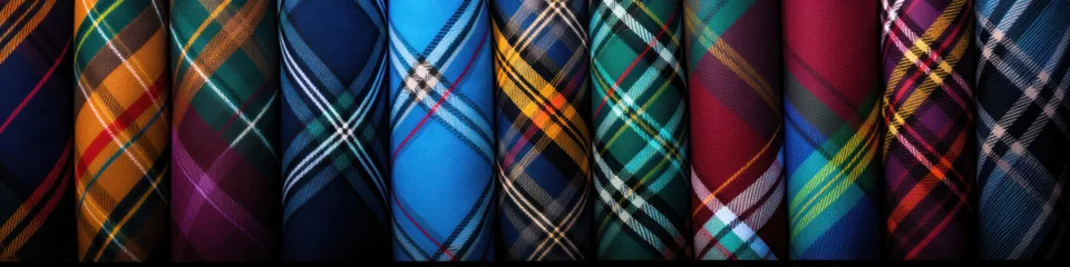 Fotobehang traditional tartan pattern of Scotland, featuring distinctive crisscross design in various colors © PaulShlykov