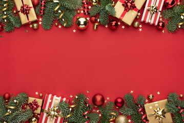 Red Christmas Background with Double Side Border