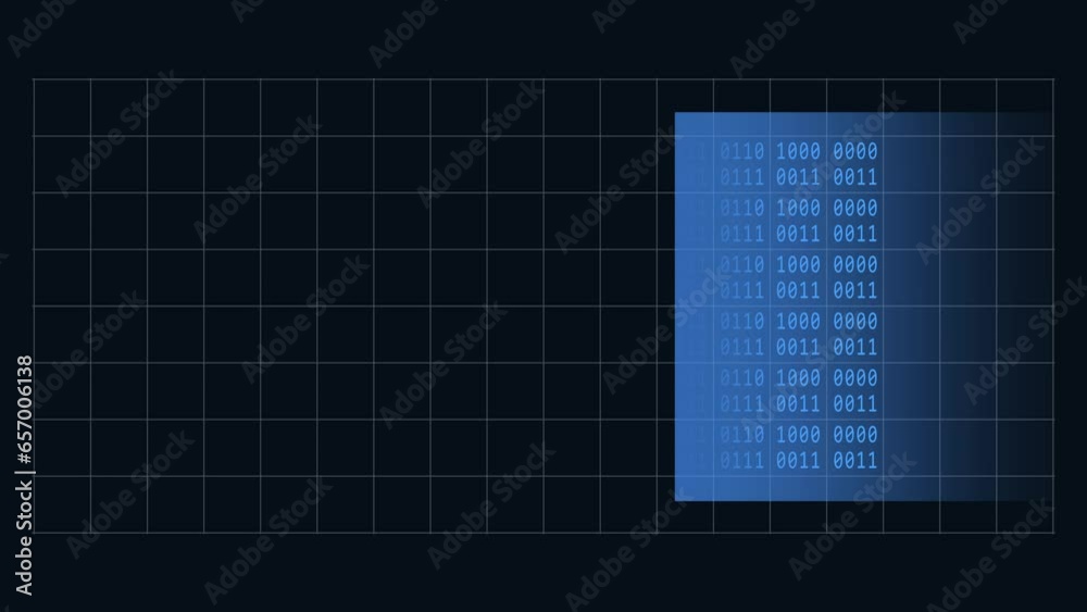Poster AI Artificial intelligence concept - abstract animated background in 4K - movement of spotlight window over random varying 4-digit binary code and AI Letter - endless loop