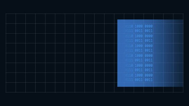 AI Artificial intelligence concept - abstract animated background in 4K - movement of spotlight window over random varying 4-digit binary code and KI Letter - endless loop