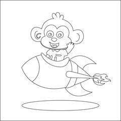 Vector illustration of Cute animal Astronaut Riding Rocket. Cartoon isolated vector illustration, Creative vector Childish design for kids activity colouring book or page.
