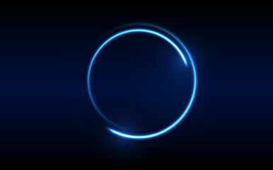 Fototapeta premium Neon circle frame on blue background. Glowing neon circle frame. Set of neon glowing circles. Glowing rings on dark background. Vector illustration
