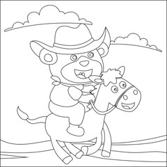 Vector illustration of Little cowboy riding a horse. Cartoon isolated vector illustration, Creative vector Childish design for kids activity colouring book or page.