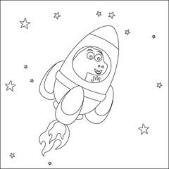 Vector illustration of Cute animal Astronaut Riding Rocket. Cartoon isolated vector illustration, Creative vector Childish design for kids activity colouring book or page.