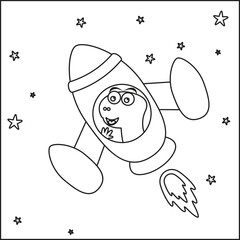 Vector illustration of Cute animal Astronaut Riding Rocket. Cartoon isolated vector illustration, Creative vector Childish design for kids activity colouring book or page.