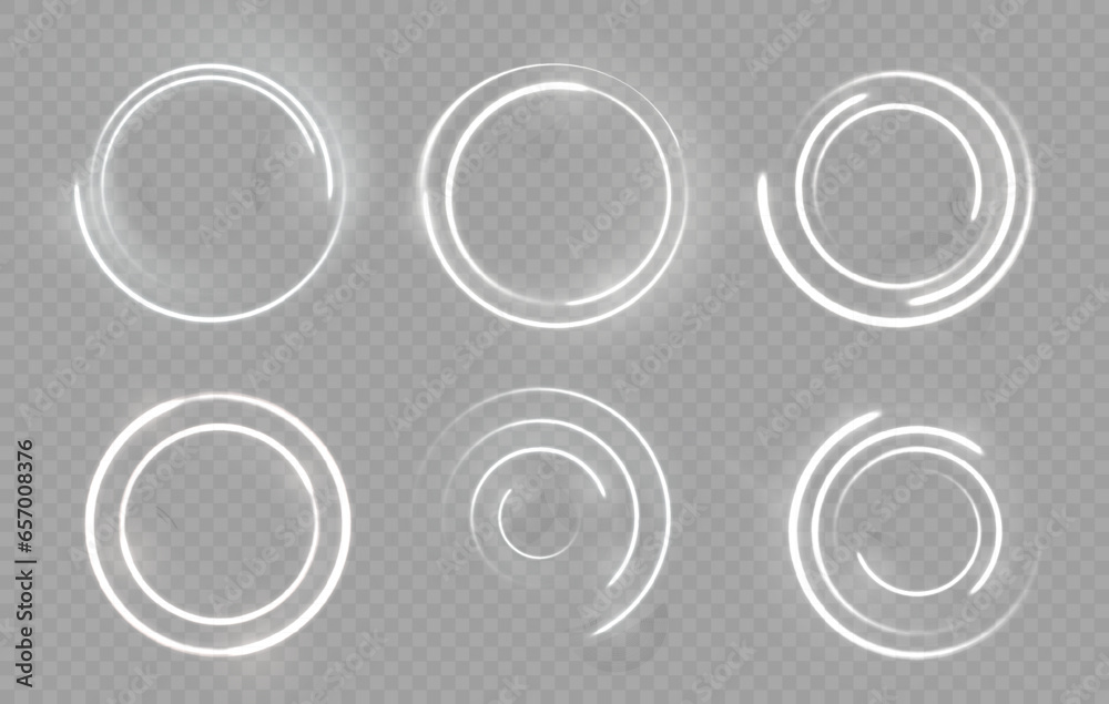 Wall mural white circle glowing light explodes on a transparent background. sparkling magical dust particles. b