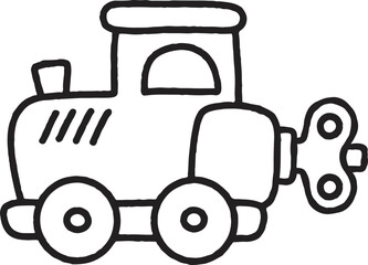 Outline Toy Car Cartoon Illustration Wind Up Train