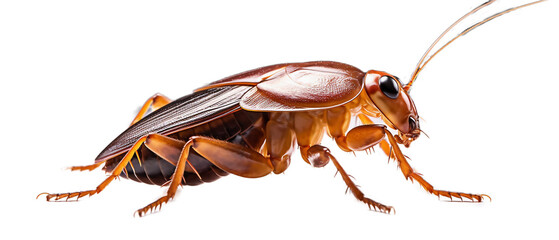 Close-up of a cockroach on a light transparent background. Side view. PNG file. Generative AI