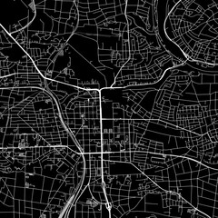 1:1 square aspect ratio vector road map of the city of  Ludwigsburg in Germany with white roads on a black background.