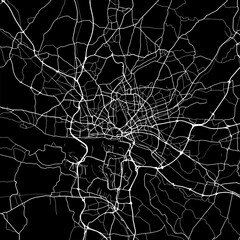 1:1 square aspect ratio vector road map of the city of  Hamburg Metropole in Germany with white roads on a black background.