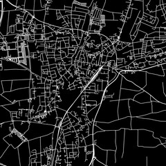 Fototapeta premium 1:1 square aspect ratio vector road map of the city of Erding in Germany with white roads on a black background.