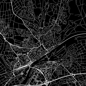 1:1 square aspect ratio vector road map of the city of  Schweinfurt in Germany with white roads on a black background.