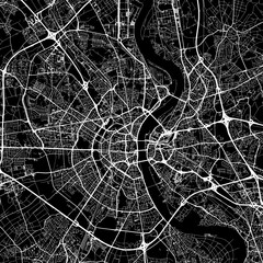 1:1 square aspect ratio vector road map of the city of  Koln Metropole in Germany with white roads on a black background.