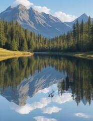 Fototapeta na wymiar Nature beauty reflected in tranquil mountain lake generative ai