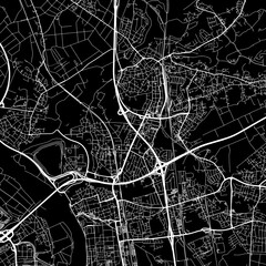 Naklejka premium 1:1 square aspect ratio vector road map of the city of Leverkusen in Germany with white roads on a black background.