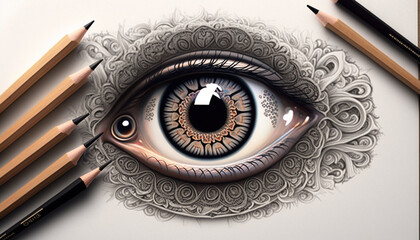 Digital drawing realistic eye mandala art AI Generated - obrazy, fototapety, plakaty