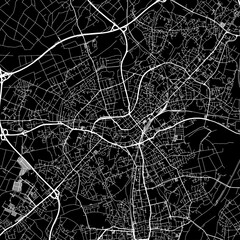 1:1 square aspect ratio vector road map of the city of  Monchengladbach in Germany with white roads on a black background.