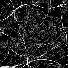 1:1 square aspect ratio vector road map of the city of  Bottrop in Germany with white roads on a black background.