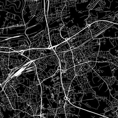 1:1 square aspect ratio vector road map of the city of  Herne in Germany with white roads on a black background.