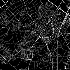 Fototapeta premium 1:1 square aspect ratio vector road map of the city of Hurth in Germany with white roads on a black background.