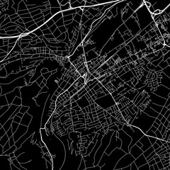 1:1 square aspect ratio vector road map of the city of  Bad Kreuznach in Germany with white roads on a black background.