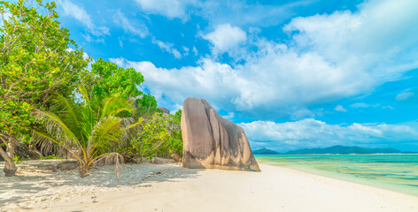 Granite rocks and white sand in Anse Source d'Argent beach