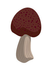 A cartoon forest mushroom with a speckled brown cap on a thick stalk.
