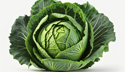 Obraz premium Fresh green cabbage isolated vegetables white background AI Generated image