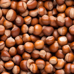 Hazelnuts on a wooden background. Top view. Flat lay.