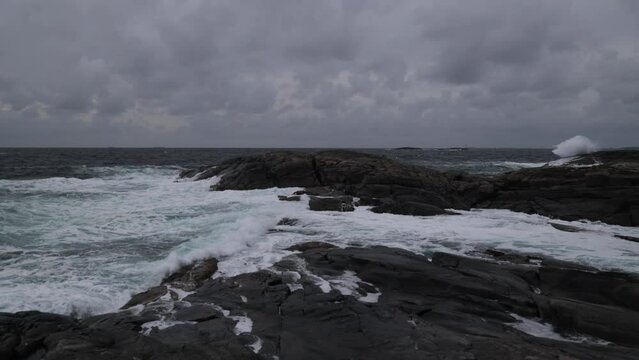 Rough Sea Pounds Shore In Western Norway