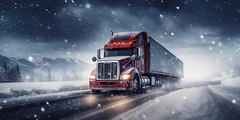 Tuinposter Truck in the snow ,AI Generative  © aamir