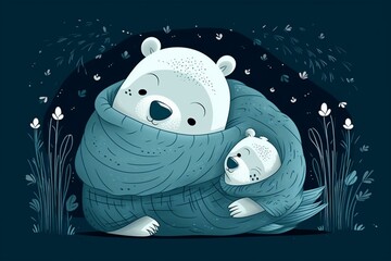 Adorable bear bedtime blanket illustration. Generative AI