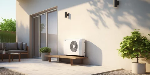 Fotobehang Air source heat pump installed in a residential building © xartproduction