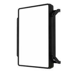 Blank wall mounted street shop advertisement signs isolated on white background. mockup of street store template signboard , Metal cafe restaurant bar plastic badge black white, 3D illustration